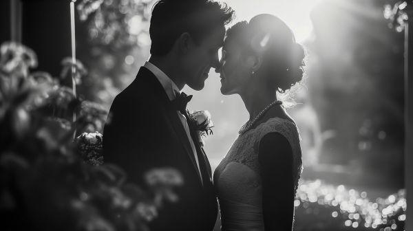 Brautpaar im stimmungsvollen Gegenlicht